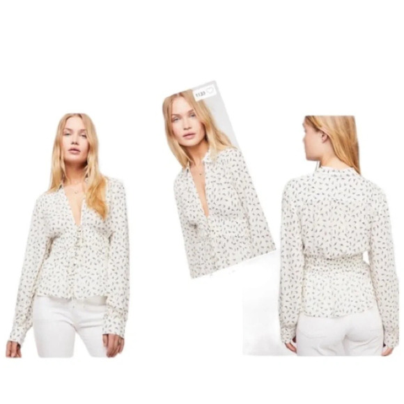 Free People Collette Button down Blouse Top Size Medium - Picture 7 of 8